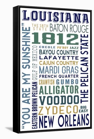 Louisiana - Typography-Lantern Press-Framed Stretched Canvas