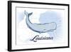 Louisiana - Whale - Blue - Coastal Icon-Lantern Press-Framed Art Print