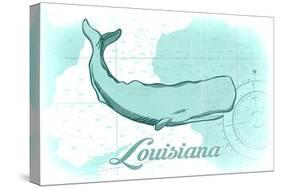 Louisiana - Whale - Teal - Coastal Icon-Lantern Press-Stretched Canvas