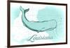 Louisiana - Whale - Teal - Coastal Icon-Lantern Press-Framed Art Print