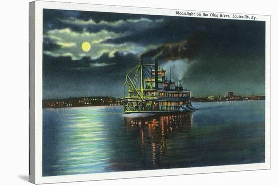 Louisville, Kentucky - Moonlight Scene on the Ohio River, Steamer Illuminated, c.1939-Lantern Press-Stretched Canvas