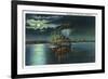 Louisville, Kentucky - Moonlight Scene on the Ohio River, Steamer Illuminated, c.1939-Lantern Press-Framed Premium Giclee Print