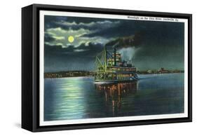 Louisville, Kentucky - Moonlight Scene on the Ohio River, Steamer Illuminated, c.1939-Lantern Press-Framed Stretched Canvas