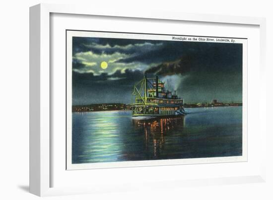 Louisville, Kentucky - Moonlight Scene on the Ohio River, Steamer Illuminated, c.1939-Lantern Press-Framed Art Print