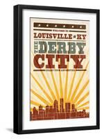 Louisville, Kentucky - Skyline and Sunburst Screenprint Style-Lantern Press-Framed Art Print