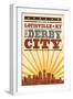 Louisville, Kentucky - Skyline and Sunburst Screenprint Style-Lantern Press-Framed Art Print
