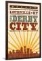 Louisville, Kentucky - Skyline and Sunburst Screenprint Style-Lantern Press-Framed Art Print