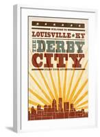 Louisville, Kentucky - Skyline and Sunburst Screenprint Style-Lantern Press-Framed Art Print