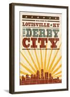 Louisville, Kentucky - Skyline and Sunburst Screenprint Style-Lantern Press-Framed Art Print