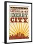 Louisville, Kentucky - Skyline and Sunburst Screenprint Style-Lantern Press-Framed Art Print