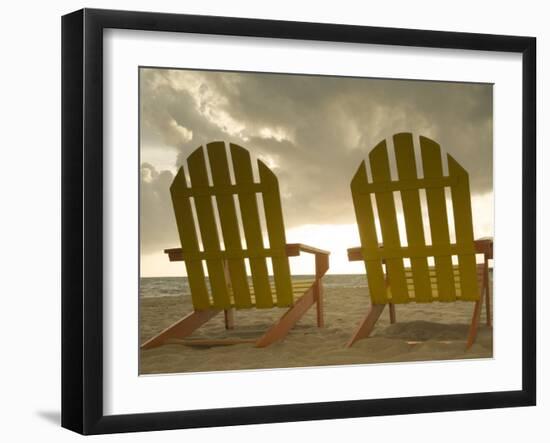 Lounge Chair Facing Caribbean Sea, Placencia, Stann Creek District, Belize-Merrill Images-Framed Photographic Print