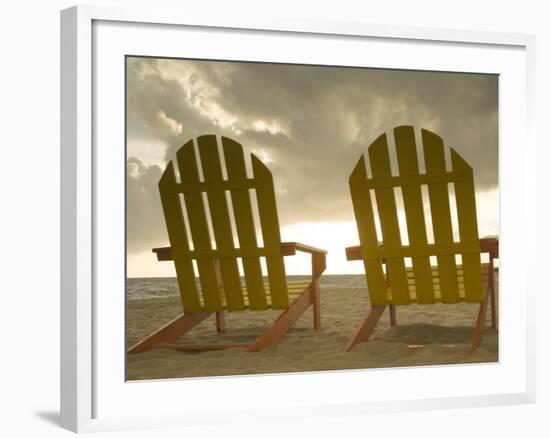 Lounge Chair Facing Caribbean Sea, Placencia, Stann Creek District, Belize-Merrill Images-Framed Photographic Print