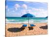 Lounge Chairs and Beach Umbrella on the Beach, Fort Lauderdale Beach, Florida, USA-null-Stretched Canvas