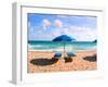 Lounge Chairs and Beach Umbrella on the Beach, Fort Lauderdale Beach, Florida, USA-null-Framed Premium Photographic Print