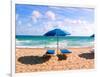 Lounge Chairs and Beach Umbrella on the Beach, Fort Lauderdale Beach, Florida, USA-null-Framed Premium Photographic Print