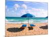 Lounge Chairs and Beach Umbrella on the Beach, Fort Lauderdale Beach, Florida, USA-null-Mounted Premium Photographic Print