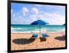 Lounge Chairs and Beach Umbrella on the Beach, Fort Lauderdale Beach, Florida, USA-null-Framed Premium Photographic Print