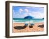 Lounge Chairs and Beach Umbrella on the Beach, Fort Lauderdale Beach, Florida, USA-null-Framed Photographic Print