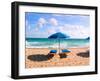 Lounge Chairs and Beach Umbrella on the Beach, Fort Lauderdale Beach, Florida, USA-null-Framed Photographic Print