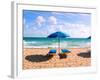 Lounge Chairs and Beach Umbrella on the Beach, Fort Lauderdale Beach, Florida, USA-null-Framed Photographic Print