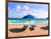 Lounge Chairs and Beach Umbrella on the Beach, Fort Lauderdale Beach, Florida, USA-null-Framed Photographic Print