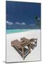 Lounge Chairs and Tropical Beach, Water Villas and Palm Trees, Maldives, Indian Ocean, Asia-Sakis Papadopoulos-Mounted Photographic Print