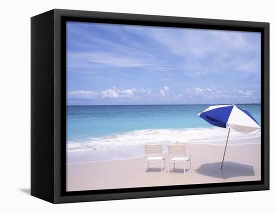 Lounge Chairs and Umbrella on the Beach-Bill Bachmann-Framed Stretched Canvas