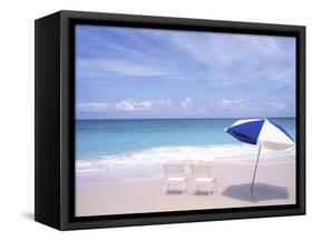 Lounge Chairs and Umbrella on the Beach-Bill Bachmann-Framed Stretched Canvas