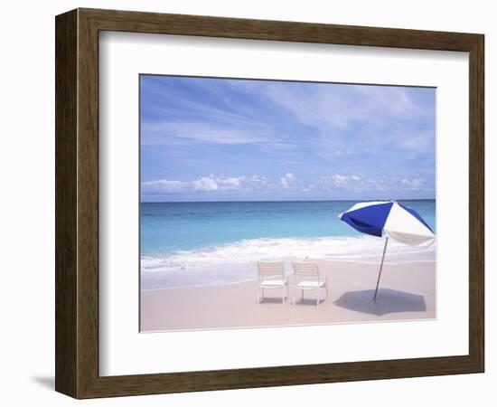 Lounge Chairs and Umbrella on the Beach-Bill Bachmann-Framed Photographic Print