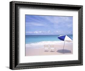 Lounge Chairs and Umbrella on the Beach-Bill Bachmann-Framed Photographic Print