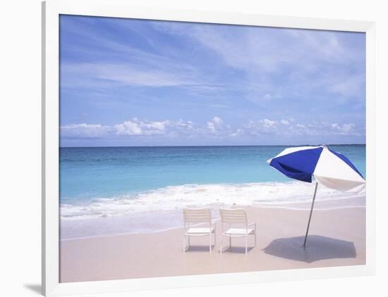 Lounge Chairs and Umbrella on the Beach-Bill Bachmann-Framed Photographic Print