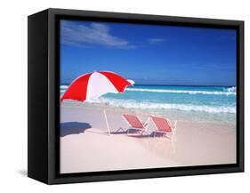 Lounge Chairs and Umbrella on the Beach-Bill Bachmann-Framed Stretched Canvas