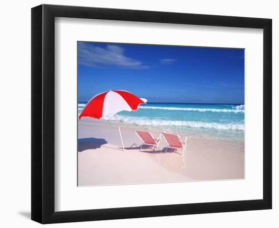 Lounge Chairs and Umbrella on the Beach-Bill Bachmann-Framed Photographic Print