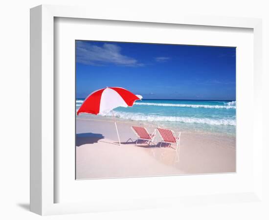 Lounge Chairs and Umbrella on the Beach-Bill Bachmann-Framed Photographic Print