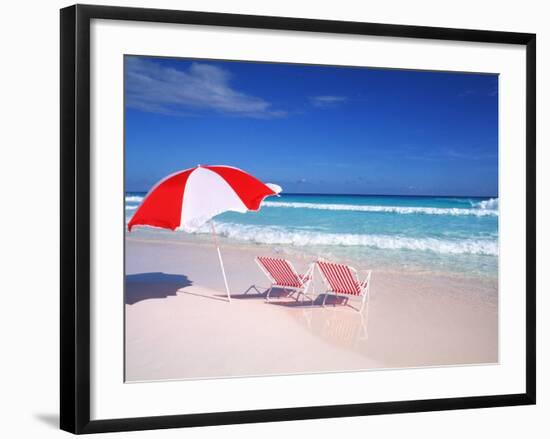 Lounge Chairs and Umbrella on the Beach-Bill Bachmann-Framed Photographic Print