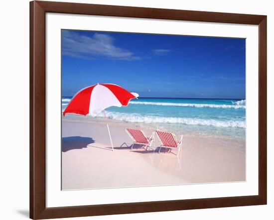 Lounge Chairs and Umbrella on the Beach-Bill Bachmann-Framed Photographic Print