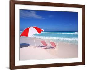 Lounge Chairs and Umbrella on the Beach-Bill Bachmann-Framed Photographic Print