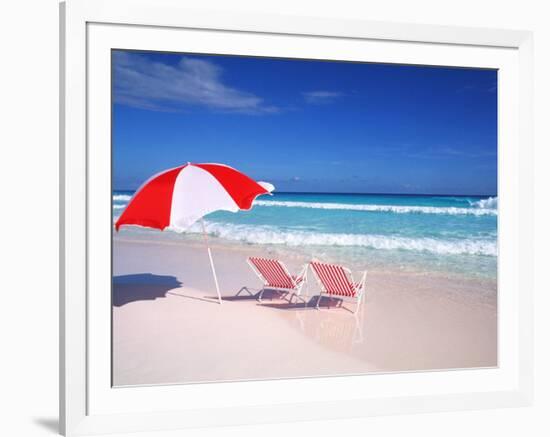 Lounge Chairs and Umbrella on the Beach-Bill Bachmann-Framed Photographic Print