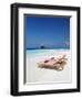 Lounge Chairs on Beach and Yacht, Maldives, Indian Ocean, Asia-Sakis Papadopoulos-Framed Photographic Print