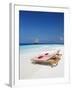 Lounge Chairs on Beach and Yacht, Maldives, Indian Ocean, Asia-Sakis Papadopoulos-Framed Photographic Print