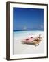 Lounge Chairs on Beach and Yacht, Maldives, Indian Ocean, Asia-Sakis Papadopoulos-Framed Photographic Print