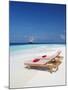 Lounge Chairs on Beach and Yacht, Maldives, Indian Ocean, Asia-Sakis Papadopoulos-Mounted Photographic Print