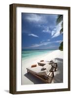 Lounge Chairs on Tropical Beach, Maldives, Indian Ocean, Asia-Sakis Papadopoulos-Framed Photographic Print