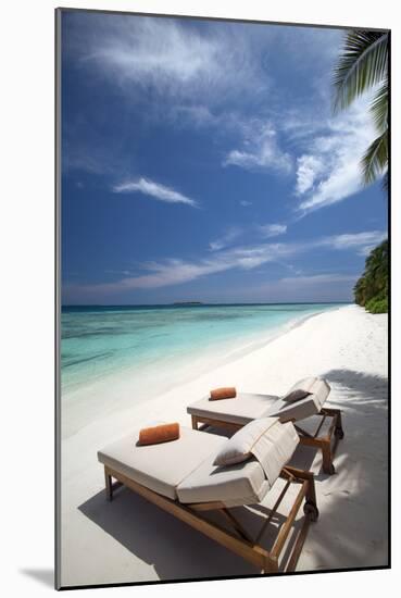 Lounge Chairs on Tropical Beach, Maldives, Indian Ocean, Asia-Sakis Papadopoulos-Mounted Photographic Print