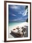 Lounge Chairs on Tropical Beach, Maldives, Indian Ocean, Asia-Sakis Papadopoulos-Framed Photographic Print