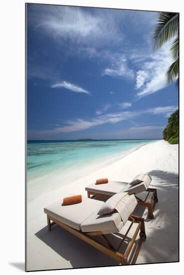 Lounge Chairs on Tropical Beach, Maldives, Indian Ocean, Asia-Sakis Papadopoulos-Mounted Photographic Print