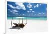 Lounge chairs on tropical white sandy beach, The Maldives, Indian Ocean, Asia-Sakis Papadopoulos-Framed Photographic Print