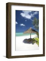 Lounge Chairs under Shade of Umbrella on Tropical Beach, Maldives, Indian Ocean, Asia-Sakis Papadopoulos-Framed Photographic Print