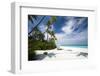 Lounge chairs under shade of umbrella on tropical beach, Maldives, Indian Ocean, Asia-Sakis Papadopoulos-Framed Photographic Print