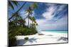 Lounge chairs under shade of umbrella on tropical beach, Maldives, Indian Ocean, Asia-Sakis Papadopoulos-Mounted Photographic Print